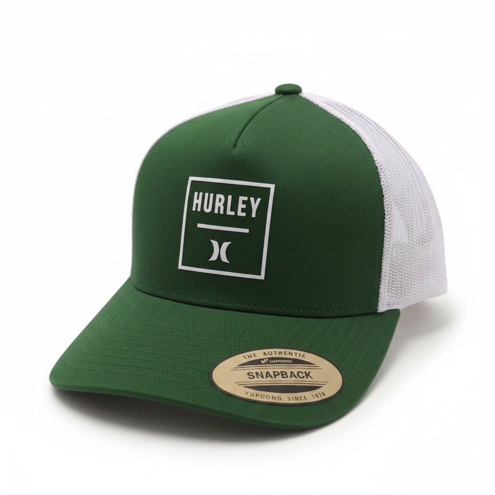 Hurley M Square Trucker Hat Green White Snapback Mesh Cap HNHM0009 New